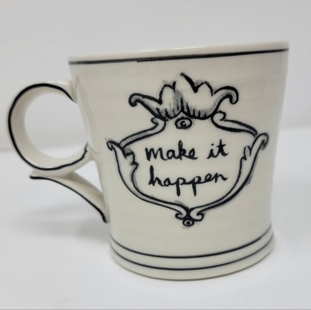 Anthropologie MOLLY HATCH Make It Happen COFFEE MUG Green Stripe Interior - Picture 4 of 9